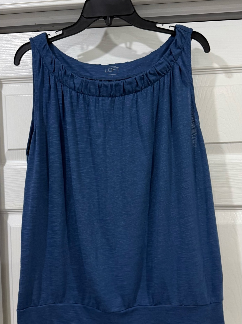 LOFT Navy Blue Sleeveless Gathered Neck Tank Top